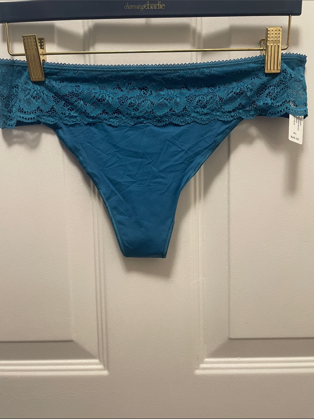 Soma Teal Lace-Trim Thong Panty